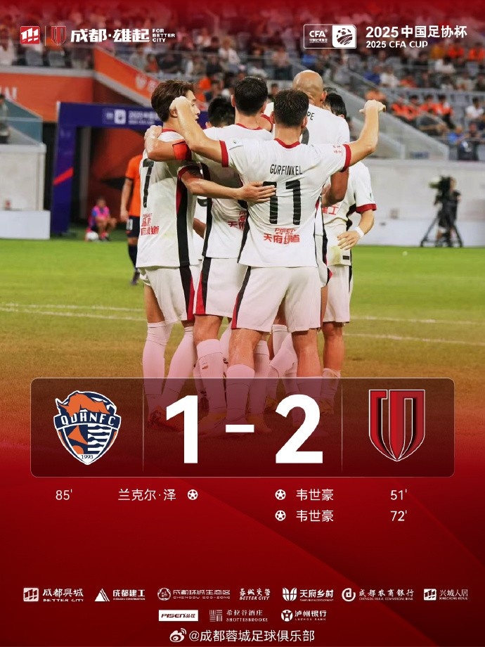 古爾芬克爾兩度獻助攻，韋世豪梅開二度 成都蓉城2-0客勝青島海牛