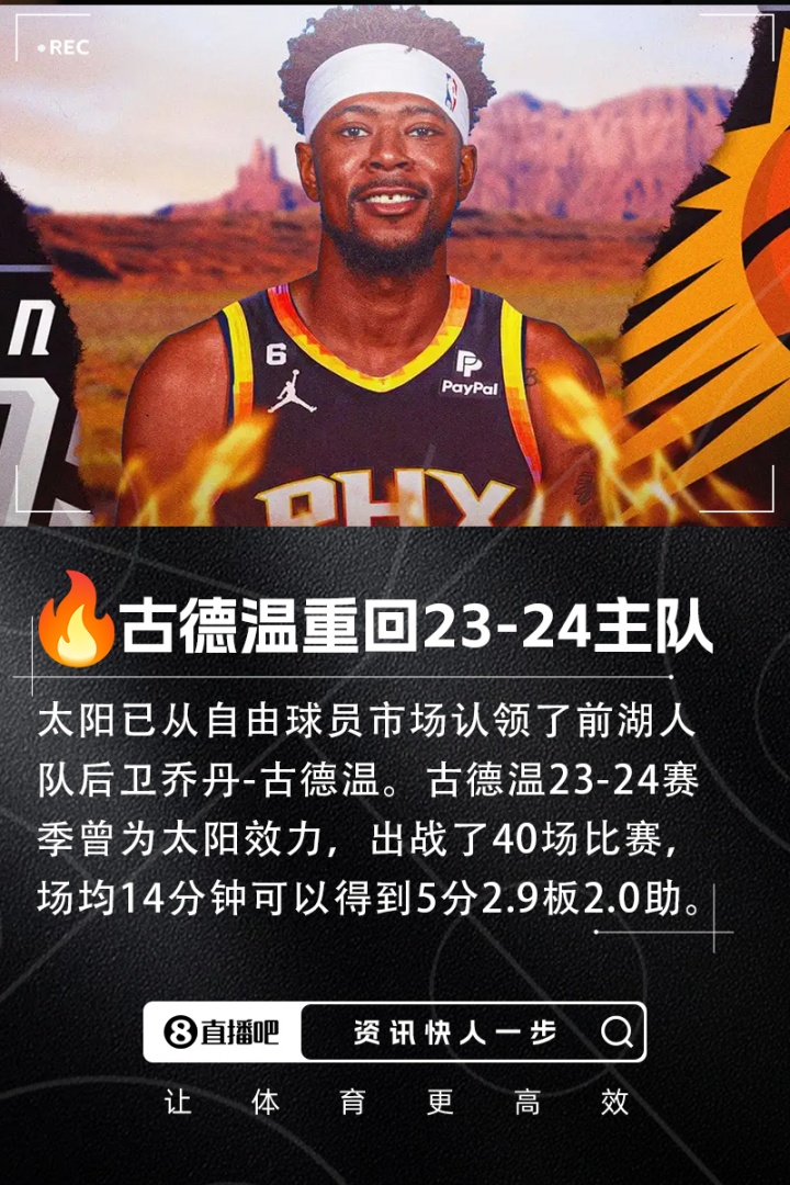 ??故地重游！Shams：太陽在澄清期認(rèn)領(lǐng)了前湖人后衛(wèi)古德溫