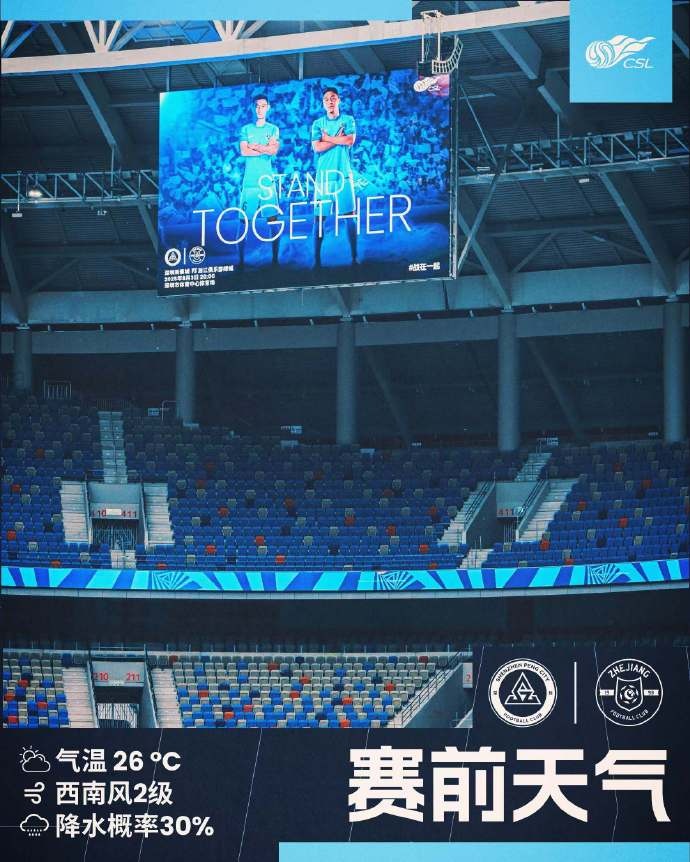 今日深圳主場氣溫26℃，西南風(fēng)2級，降水概率30%