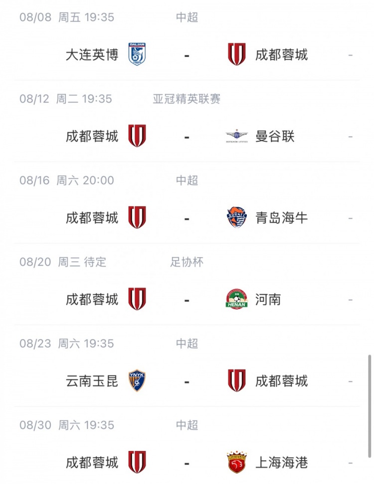 蓉城8月迎聯(lián)賽、亞冠、足協(xié)杯三線作戰(zhàn)，主場進行草皮養(yǎng)護