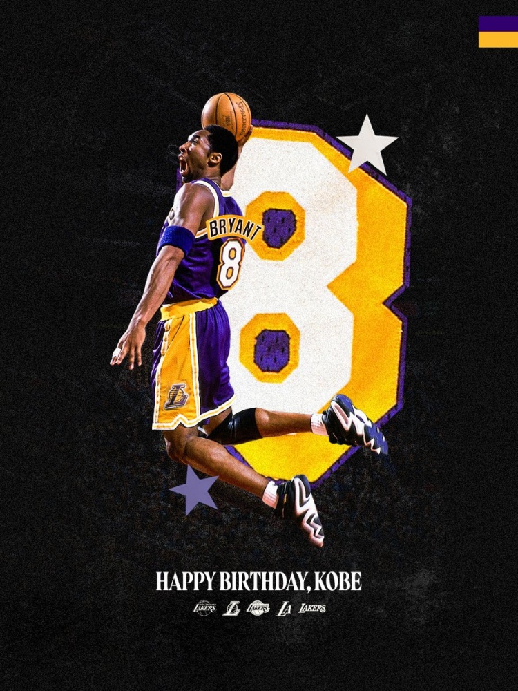 湖人官推分享科比海報：洛杉磯之心 生日快樂 科比 ??