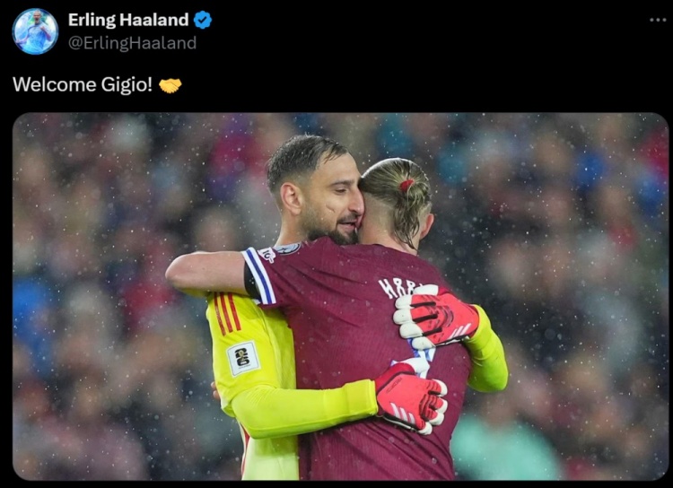 重磅新援加盟！哈蘭德社媒曬同多納魯馬相擁合照：歡迎，吉吉奧！