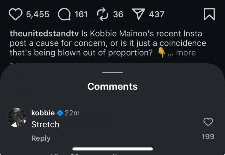 社媒分享《爆裂鼓手》暗示得不到主帥認(rèn)可？梅努回應(yīng)網(wǎng)友：想多了