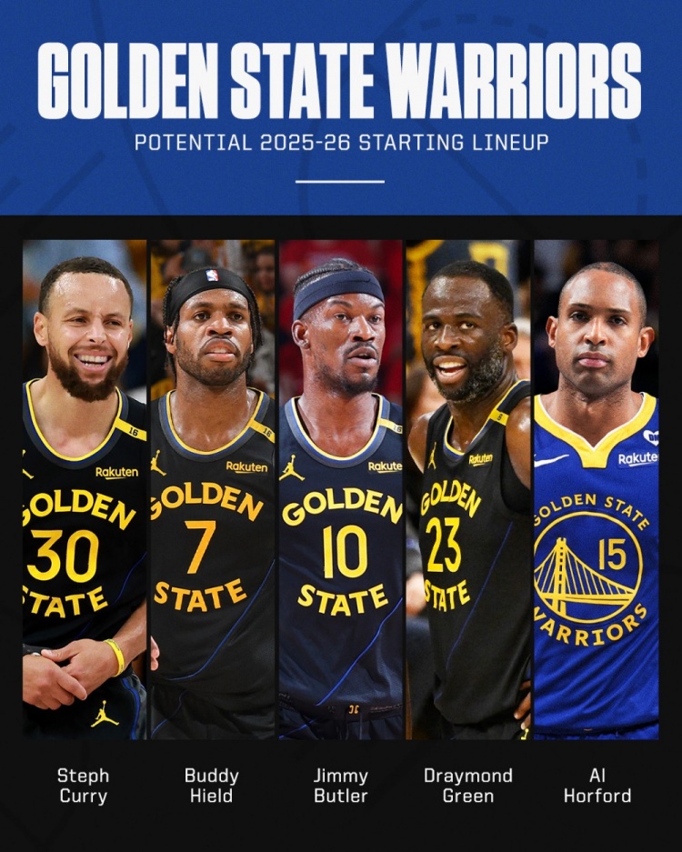 終于湊夠了！ESPN預測勇士首發(fā)：庫里 追夢 巴特勒 希爾德 霍福德